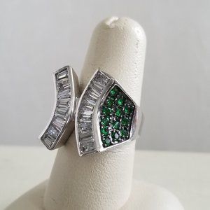 Sterling Baguette & Crystal Ring Sz 7